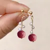 Dangle Earrings Natural An Jade S925 Silver For Women Twisted Pearl Light Luxury South Red Tourmaline Court Style Earings Jewelry