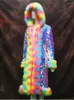 Women's Fur ZADORIN X-Long Shining Sequins Faux Jacket Women Colorful Hooded Sequined Long Coat Stage Party Costume Y2K