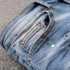 Designerkläder amires jeans denim byxor amies high street trendig varumärke mode ljus färg jeans män slitna skrapade trasiga838