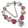 Strand Mom Jewelry Sweet Glass Diy Beaded Original Bracelet Girls Pink Heart Accesorios Regalo de moda