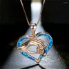 Pendentif Colliers Charm Femme Main Dans Collier Or Rose Argent Couleur Chaîne Mignon Blanc Bleu Opale Coeur Pour Les Femmes