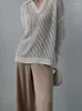 Kadın Sweaters Jyate Beyaz Gevşek Uzun Kollu Külot Örgü Gömlek Sıradan V Boyun Beclus İnce Örgü Üstü Kadınlar Sonbahar Temel Sweater