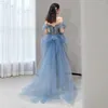 Runway Dresses Blue Strapless Luxury Celebrity Off the Shoulder Sleeveless golvlängd Mermaid Sequin Formal Party Prom Gown