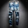 Jeans Masculino Masculino Streetwear Hip-hop Rasgado Bordado Ajuste Justo Joelheira Destroyed Man Casual Joggers Calça Denim Beggar