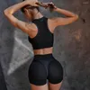 Active Sets Two Piece Gym Womens Outifits Mesh Honeycomb Sport Set Lycra Workout Clothes For Women Sportswear Biker Booty Shorts Kit