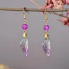 Boucles d'oreilles pendantes 1 paire bijoux rétro pendentif violet/rose perle longue oreille crochets Hanfu Cheongsam accessoires bijoux femmes fille cadeau