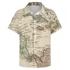 Camisas casuais masculinas Vintage Map Print West Indies Caribbean Beach Shirt Summer Trendy Blusas Masculinas Graphic Plus Size