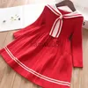 Girl's Dresses Girl's Knitting Wool Long Sleeve Dress Spring och Autumn New Lady Girl Baby Ruffle Lapel Sticked tröja Bow Tie Dress X0806