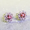 Stud Earrings European DIY Handmade Dahlia Original 925 Silver Rose Petal Garden Pink Enamel Compatible With Jewelry