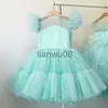 Girl's Dresses 410T Kids Girls Elegant Dress for Evening Party Little Girl Dots Tulle Princess Gown Children Clothing Blue Wedding Vestidos x0806