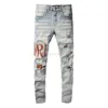 Designer Clothing Amires Jeans Denim Pants Amies the New 840 Fashion Brand Letters Spell Leather Holes Slim Fit Small Feet Light Color118