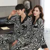 Vêtements de nuit pour femmes Couple printemps été pyjamas ensemble imprimé léopard 2 pièces à manches longues chemise pantalon amoureux ample sommeil costume pyjamas