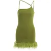 Casual Dresses Sexy Green Short Cocktail Crepe Feather One Stripe Shoulder Mini Dress Backless Prom Homecoming Gowns Clubwear