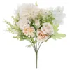 Fleurs décoratives Fleur 3 Tête Rose Eucalyptus Vase Faux Réaliste Bouquet Soie Tissu Artificielle Mariée