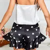 Roupa de dormir feminina Conjunto de pijama de verão Loungewear feminina sexy com alça branca estampada babados de cetim shorts terno casual roupas para uso doméstico