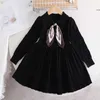 Girl's Dresses Girl's Knitting Wool Long Sleeve Dress Spring och Autumn New Lady Girl Baby Ruffle Lapel Sticked tröja Bow Tie Dress X0806