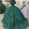 Smaragdgroene Glanzende Jurken voor Quinceanera Baljurk 3DFlower Applique Crystal Sweet 16 Jurken Verjaardagsfeestjurk