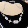 Choker ALLME Charms White Enamel Geometric Coin Butterfly Letter Rhinestones Pendant Necklace For Women Jewelry
