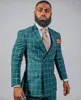 Conjuntos de blazer de ternos masculinos terno xadrez verde ajuste fino jaquetas elegantes para homens homem casamento smoking homme trajes de estilo comercial 2 peças