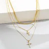Kedjor Boho Fashion Shiny Zircon Crystal Cross Pendant Necklace For Women Golden Color MultilAyer Chain Birthday Jewel Gift