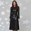 Urban Sexy Dresses Fashion Belt Faux Leather Dresses Women Long Sleeve Slim Fit PU Dress Sexy Club Wear Arrival Autumn Winter 230804