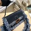 Designertasche Baguette Blaue Jeanstasche mit Fransen Damen Umhängetasche Tote Luxurys Tasche Handtasche Kameratasche NO18