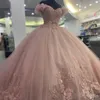 Pink Shiny Quinceanera Dresses Ball Gown 2024 Appliques Beaded Lace Off Shoulder Sweet 16 Dress Party Gown Vestidos De 15 Anos