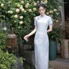 Этническая одежда Yourqipao Лето 2023 Древние французские длинные чингсамские молодые девушки ретро Qipao китайский традиционный стиль вечерний вечерний платье для