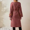 DE-41N358 Autumn and Winter Women's Coat Dress Coat Coat Classic Plaid Shicened Coat Vintage Woolen مزيفة