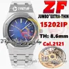 ZF V2 aps15202 Reloj para hombre Cal.2121 ZF2121 Automático Ultra delgado 8.6 mm Smoky Blue Texture Dial SS Pulsera y caja de acero inoxidable 2022 Super Version Eternity Relojes