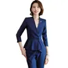 Kvinnors tvåbitar byxor Blue Professional Small Suit Ruffled Design Sense Beauty Salon reception Sales Ol Overalls