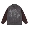 Giacche da uomo Streetwear Giacca hip-hop Harajuku Y2K Character Graphic Patchwork Color Suede Coat Vintage oversize