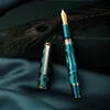 Fountain Penns Hongdian N7 Harts Kolv Fountain Pen EF/F/M/Lång kniv Nibb Vacker grön/grå Peacock Totem Cap Writing Office Gift Ink Pen 230804