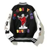 Mens Jackets High Street Color Block Graffiti Embroidery Baseball Jacket Leather Sleeve Woolen Patchwork Stand Oversized Winter Coats 230804