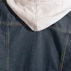 Vestes pour hommes 2023 Plus Size Hooded Denim Jacket Loose Everyday Coat Contrast Color Casual Trendy Jeans