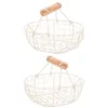 Dinnerware Sets 2 Pcs Multi-function Dessert Basket Metal Mesh Fruit Egg Collecting Retro Decor Wooden Handle Wire Storage Box