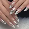 False Nails Shiny Rhinestones Nail Elegant French Style Full Coverage For Finger Decoration Art