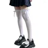 Women Socks Womens For Extra Long Opaque Thigh High Stockings Japanese Preppy Style Sweet Frilly Ruffled Ribbon Bowknot