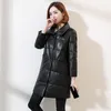 Damen Leder Damen Winter Daunenjacke Stehkragen Dicke Warme Lange Trenchcoat Elegante Büro Damen Schaffell Echtes