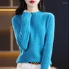 Chandails pour femmes automne et hiver pull pur dames à manches longues col Semi-haut pull couleur unie cachemire creux