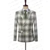 Costumes pour hommes Costume pour homme Vert clair à carreaux à double boutonnage à revers en pointe Veste une pièce en lin Été Slim Fit Blazer Ropa Hombre 2023