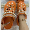 Sandals Fashion High-heeled Bright Drilling Slippers Women Toe-covered Sandals Summer Hot Thick-soled Beach Shoes Ladies Clogs Slides 230417
