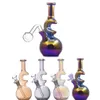 1pcs 7.5inch Moon Shape Hookahs Glass Bong Nano Plating Colorful Dab Oil Rigs Bubbler 14mm Female Smoking Water Pipes with 14mm Slide Bowl Downstem Oil Burner Pipe