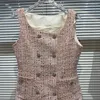 Dames Vesten Vrouwen 2023 Herfst Double Breasted Vierkante Hals Roze Tweed Stijl Vest Jas Meisjes Vest