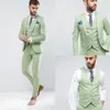 Brand New Light Green Groom Tuxedos Muesca Solapa Mens Wedding Tuxedos Moda Hombre Chaqueta Blazer 3 piezas SuitJacket Pantalones Chaleco Tie2858