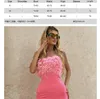 Sıradan Elbiseler 2023 Yaz Kadınlar Pembe Peluş Slash Boyun Sırtsız Sırtsız Mini Elbise Hotsweet Akşam Kıyafetleri