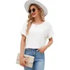 Women's Blouses 2023 Round Neck Cotton And Linen Shirts Europe The United States Women Short Sleeves Loose Solid Color