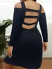 Plus Size Dresses Finjani Cold Shoulder Backless Bodycon Dress Women's Elegant Black High Stretch Premium Knee Length Skirt