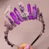 Haarspangen Naturkristall Tiara Mondkrone für Frauen Kopfbedeckung Zauberer Zubehör Amethyst Kies Halloween Modeschmuck Party Geschenk