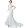 Plus la taille blanc manches longues tulle sirène robes de mariée balayage train 2020 bijou cou dentelle appliques mince robes de mariée221x